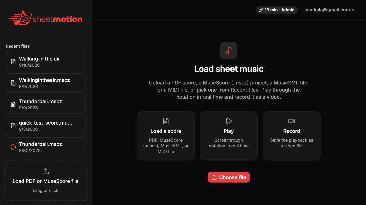 Uploading a score in SheetMotion
